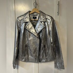 G by Giuliana metallic silver leather moto jacket